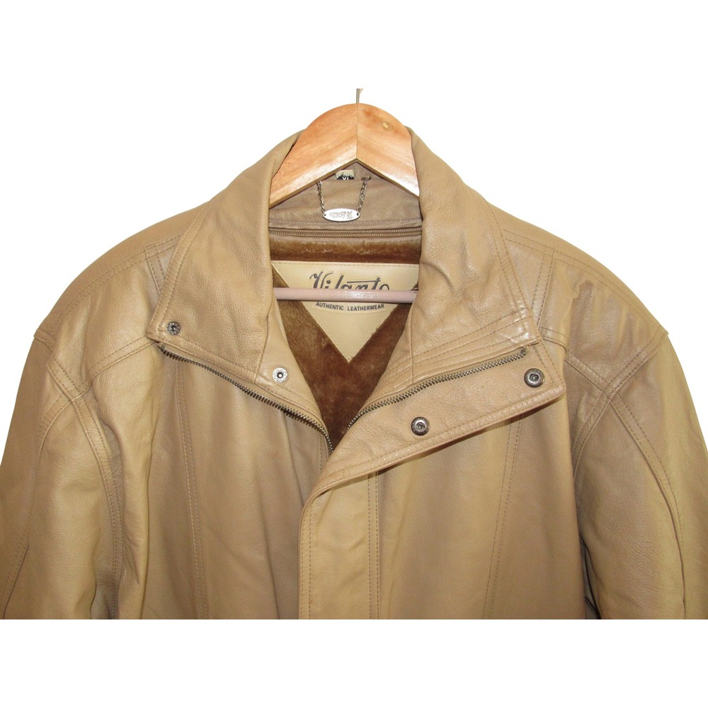 VINTAGE 90s Vilanto Heavyweight Leather Jacket Bomber XL Removable Liner - Picture 2 of 11